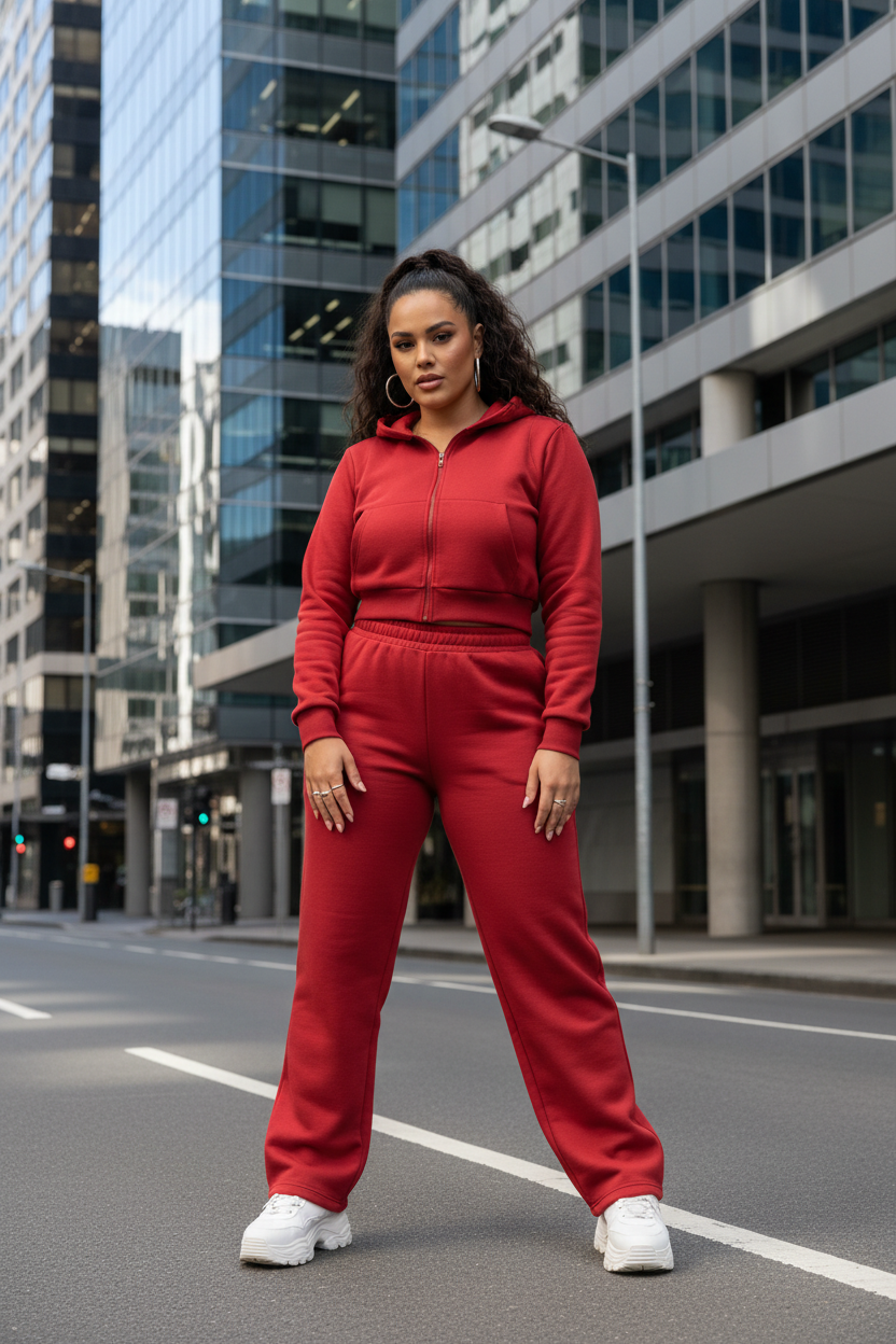 Cropped Hoodie Set - Red