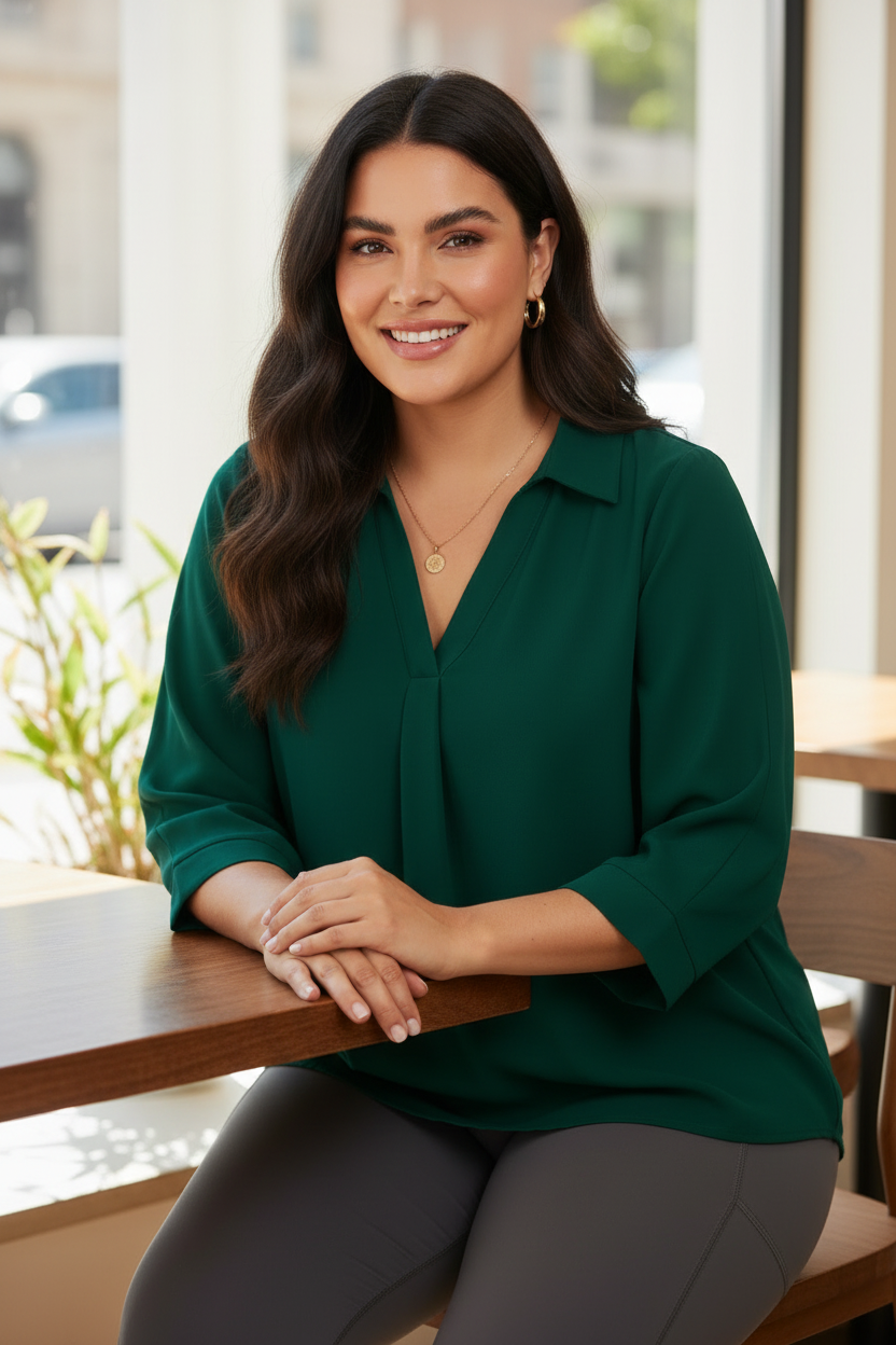 Emerald Green Chiffon Top – Café Setting