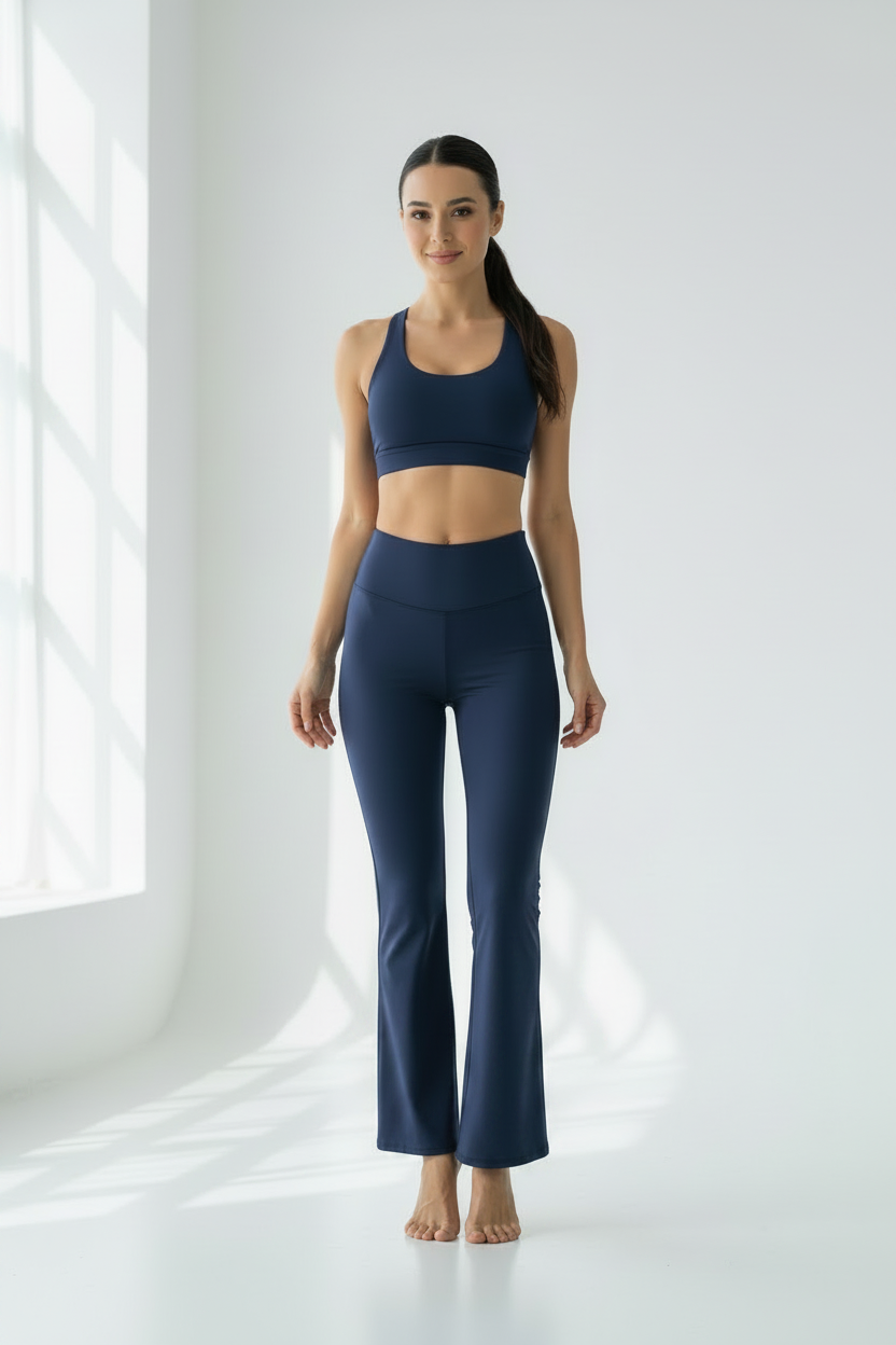 Flared Yoga Pants – Navy Blue (full length)