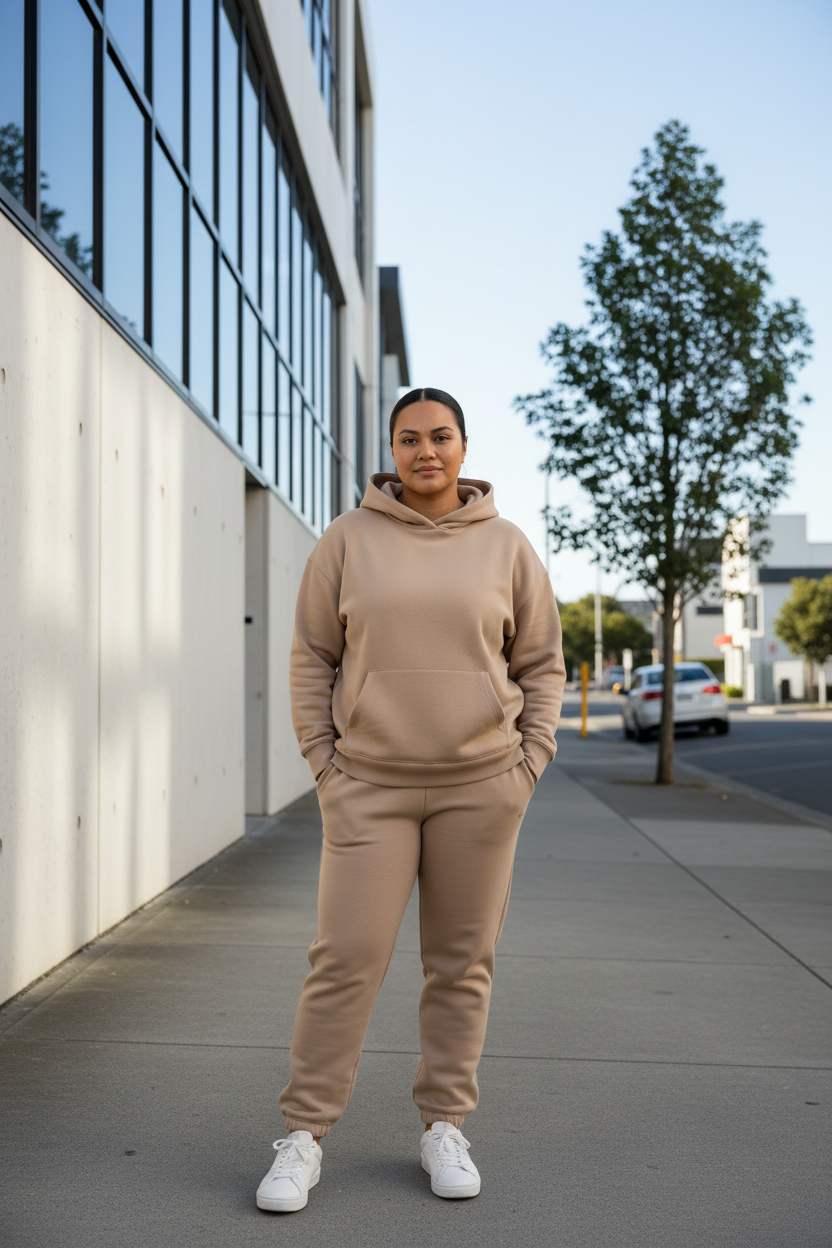Women's Oversized Hoodie & Jogger Tracksuit Set - Khaki Tan, Size M, West Auckland