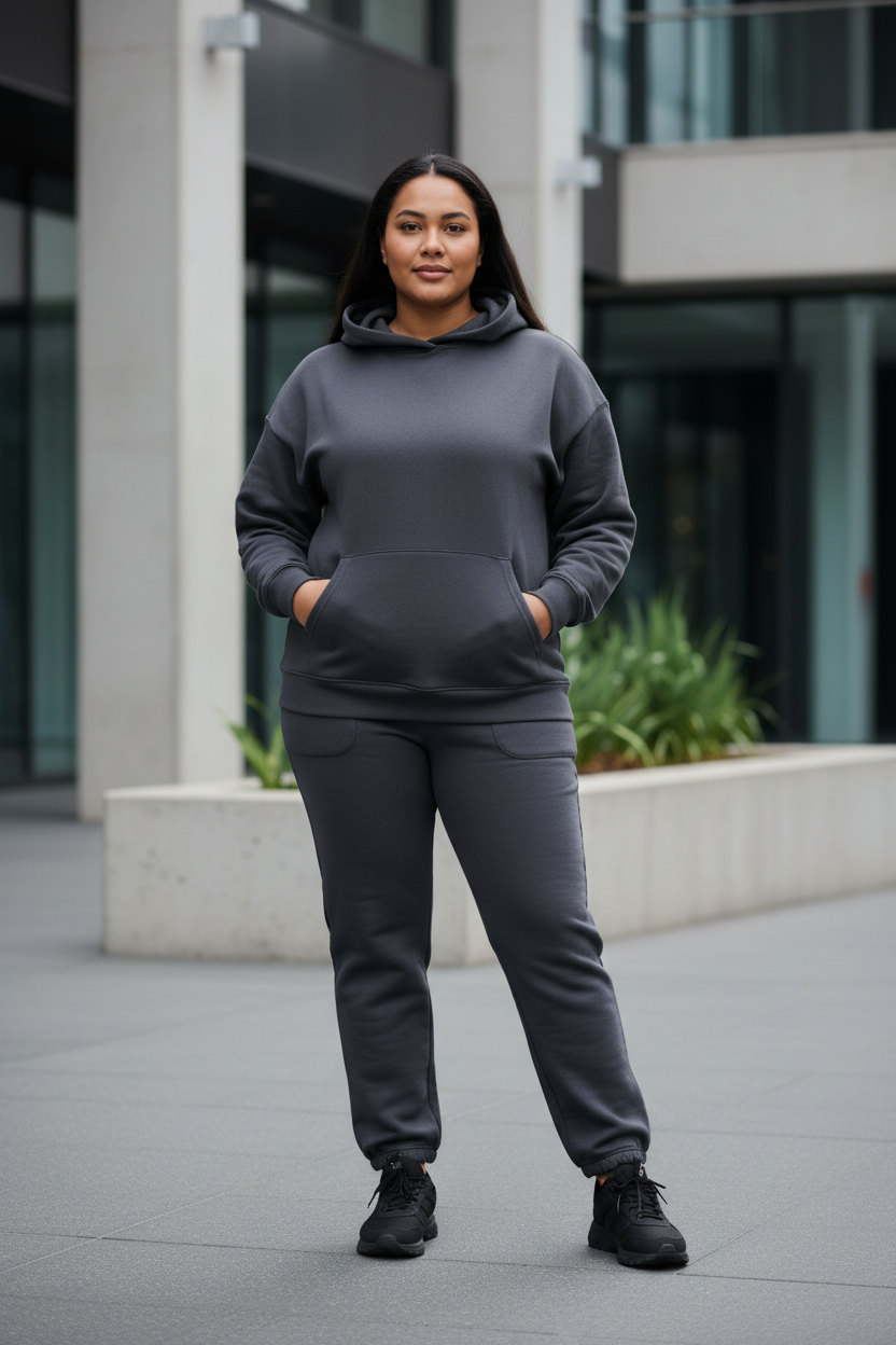 Women's Oversized Hoodie & Jogger Tracksuit Set - Dark Grey, Size 2XL, Henderson