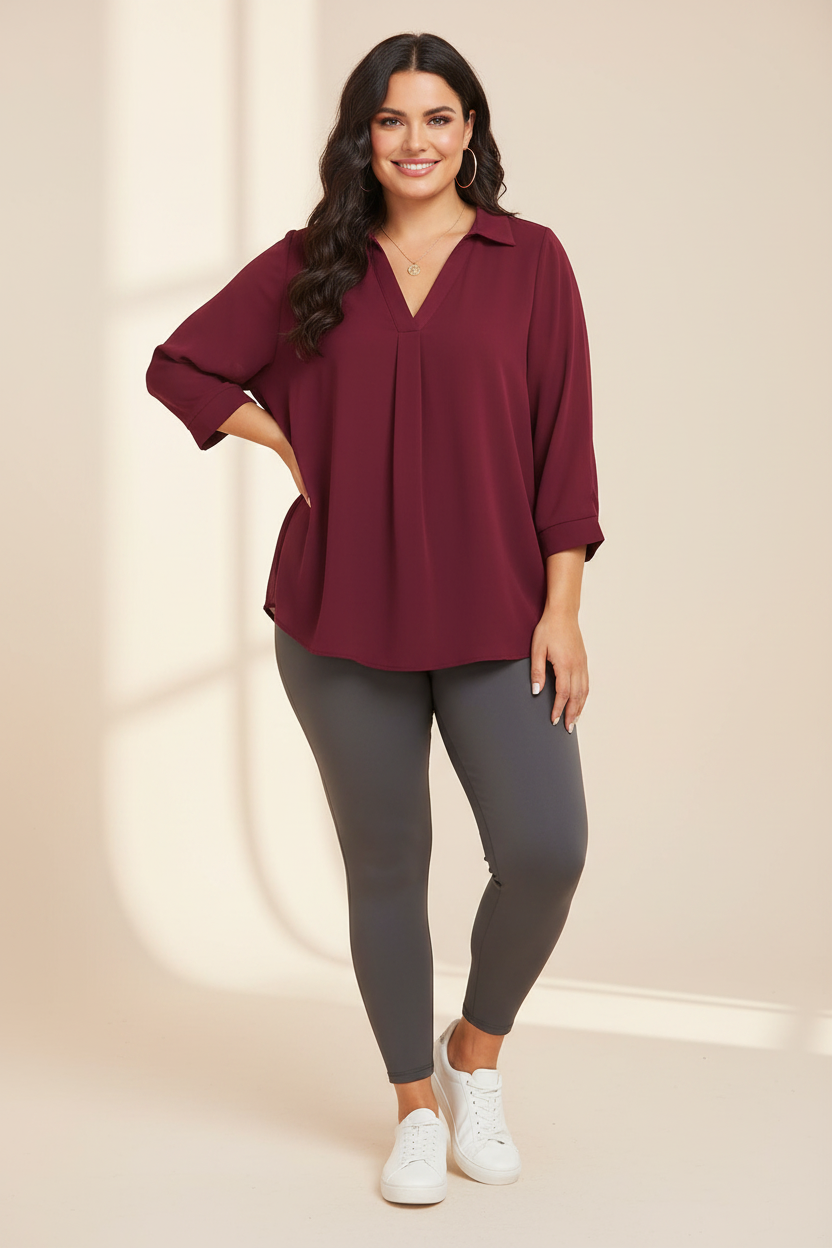 Oxblood Chiffon V-Neck Top