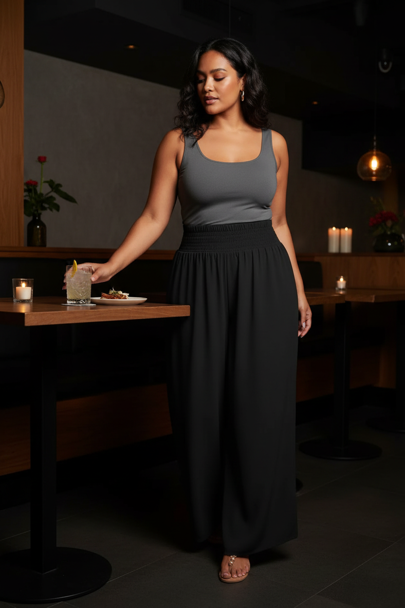 High Waist Flare Pants - lifestyle restaurant shot