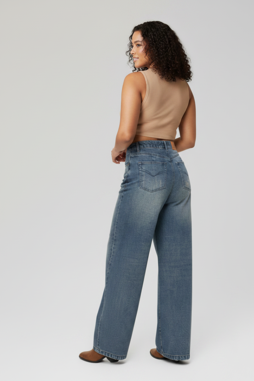 Natural Back View Model Jeans