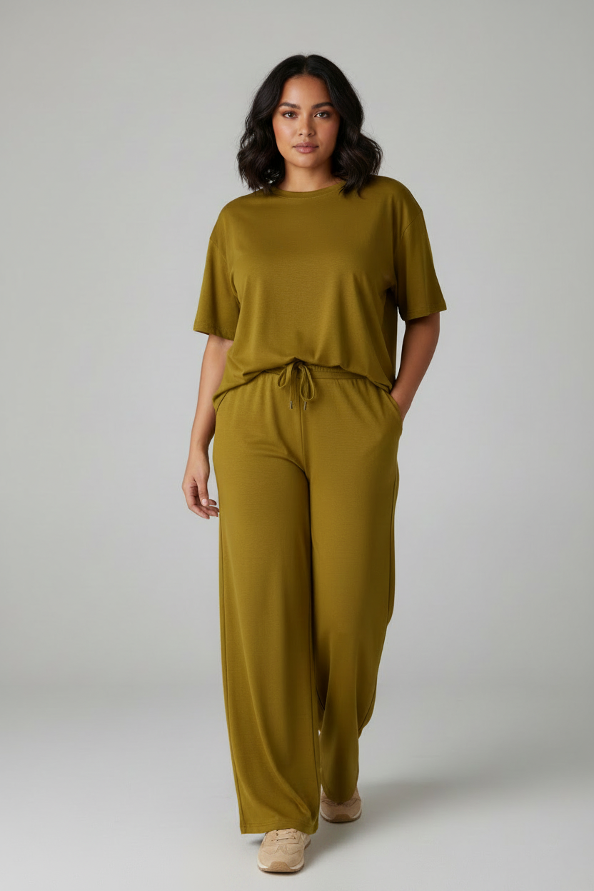 Olive Two-Piece Set - Tan Sneakers