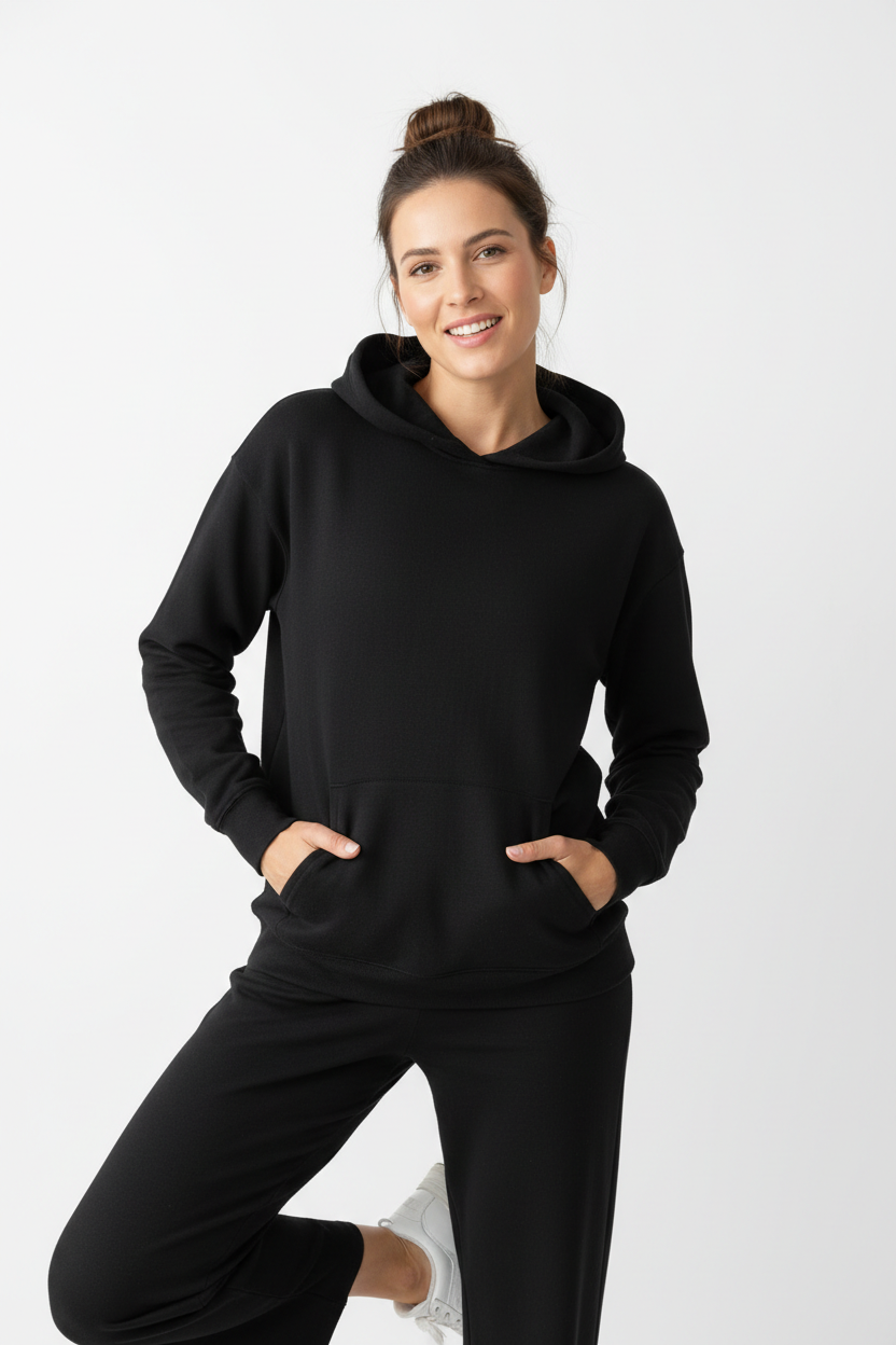 Women's Casual Sports Hoodie – Black, no labels