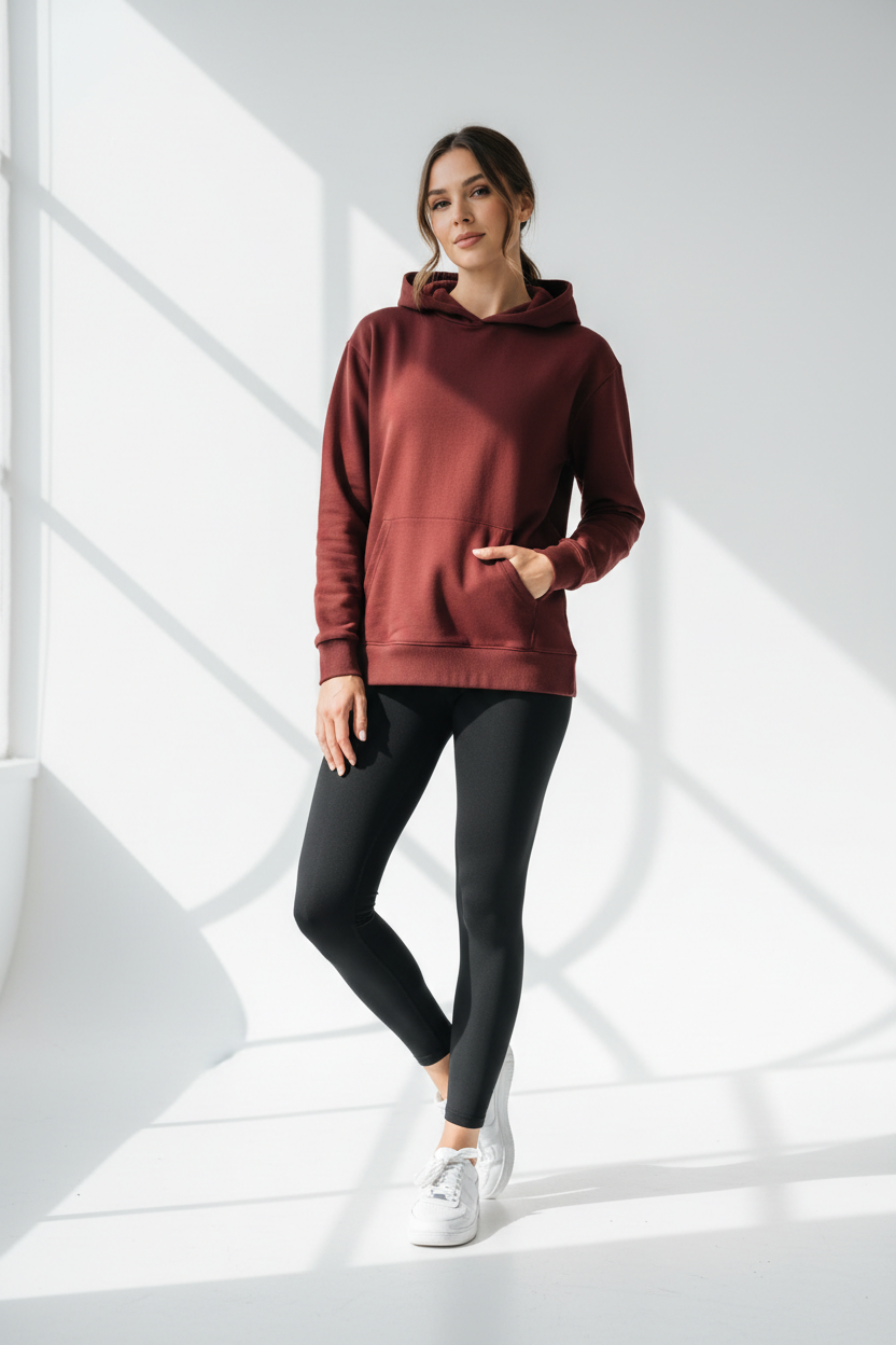 Women's Casual Sports Hoodie – Burgundy, no labels