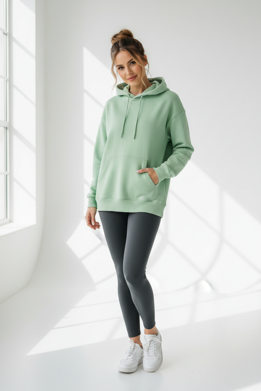 Women's Casual Sports Hoodie – Light Green, no labels